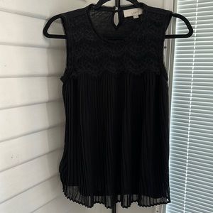 Ann Taylor LOFT Pleated Black Lace Top